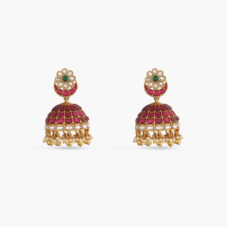 Floral Jhumki Silver Earrings Silver Jhumkas, Jhumki Earrings, Semi Precious Stones, Design Silver, Floral Motifs, Pearl Drop, Floral Motif, Gold Plating, Traditional Style