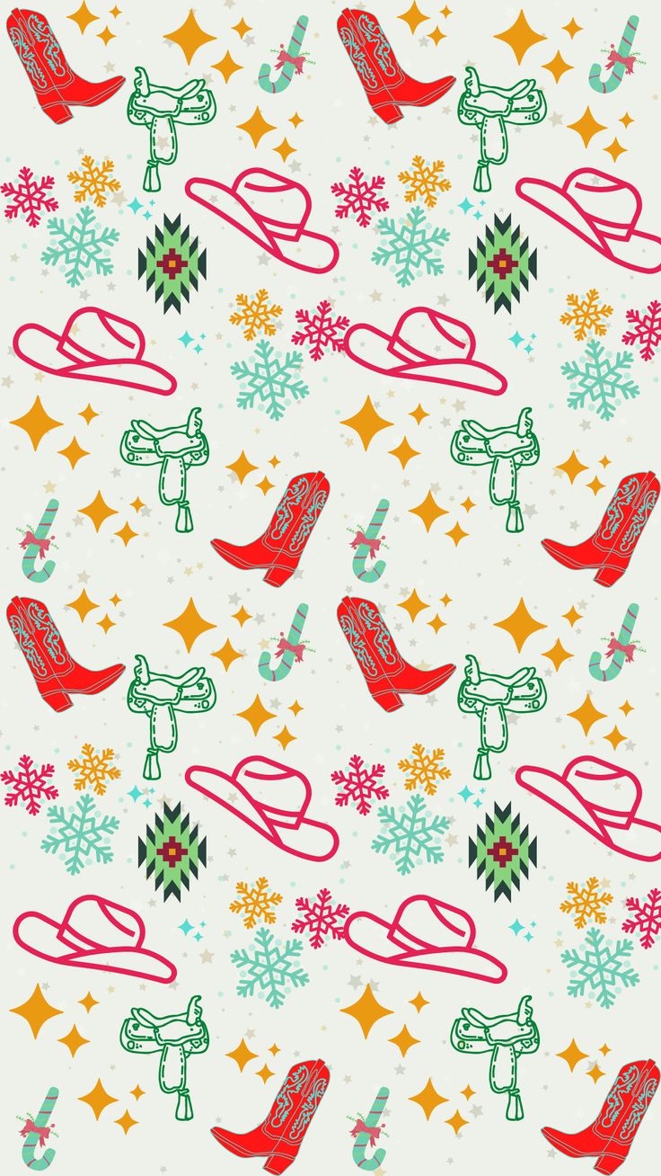 a white background with red and green snowflakes