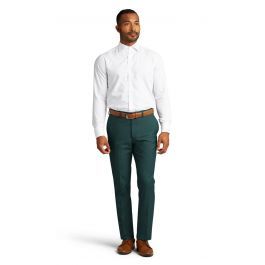 Green Workwear Bottoms With Welt Pockets, Green Slim Fit Trousers, Straight Leg Green Bottoms For Business Casual, Formal Green Straight Leg Bottoms, Green Straight Leg Formal Bottoms, Green Business Casual Pants With Belt Loops, Elegant Green Bottoms With Belt Loops, Green Slim Fit Pants For Business Casual, Green Chinos For Work