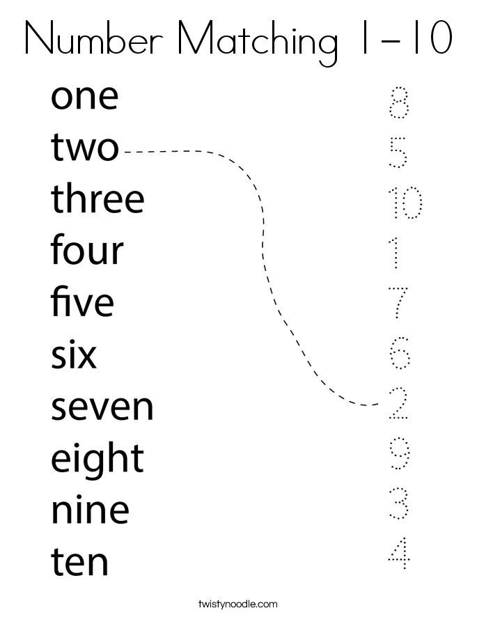 the number matching 1 to 10 worksheet is shown with numbers and letters on it