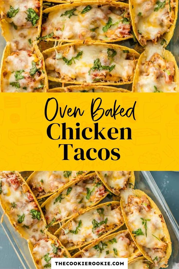 oven baked chicken tacos with text overlay