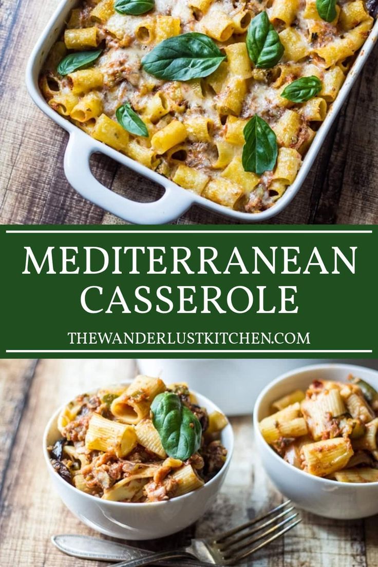 a casserole dish with pasta and spinach leaves in it on a wooden table