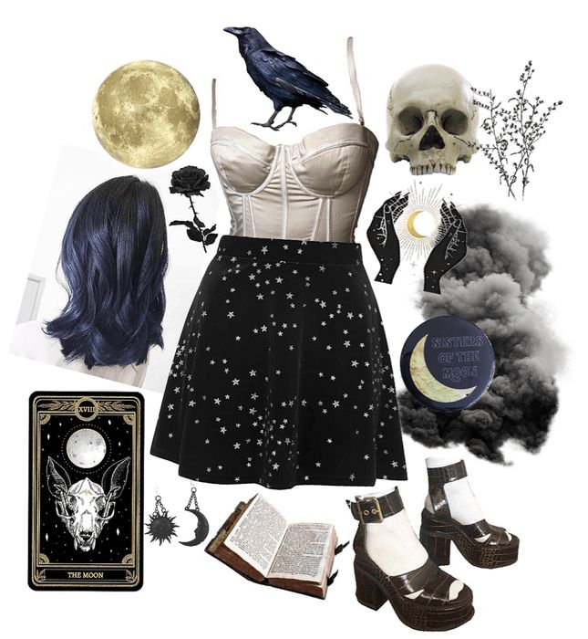 black cosmic witch Outfit | ShopLook Cosmic Outfit Fashion, Witchy Outfits Aesthetic Modern, Hecate Outfit Aesthetic, Cosmic Witch Aesthetic Outfit, Space Witch Aesthetic Outfit, Moon Witch Aesthetic Outfit, Magiccore Outfit, Cosmic Core Aesthetic Outfits, Space Witch Outfit