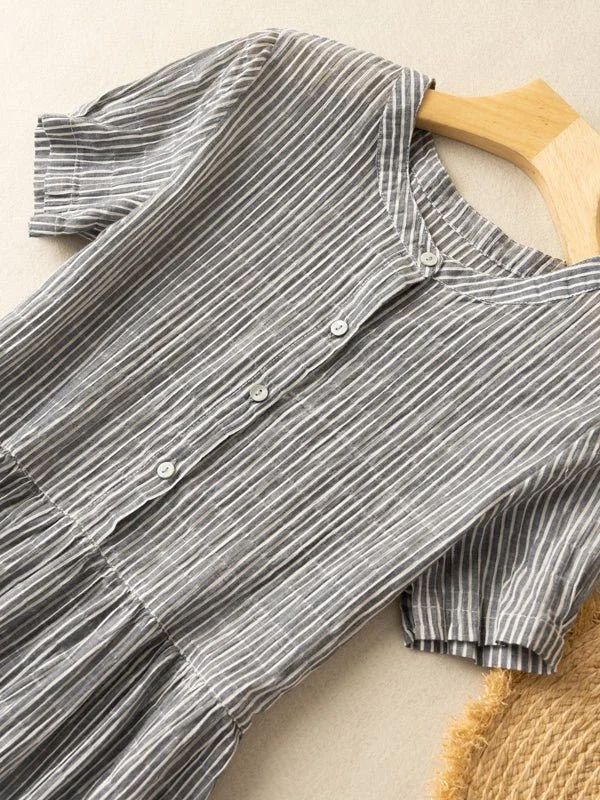 Women's Stripe Print Button Dress Casual Gray Buttoned Dress, Casual Gray Dresses With Buttons, Casual Gray Dress With Buttons, Striped Short Sleeve Dress With Buttons, Button Dress, Stripe Print, Clothes