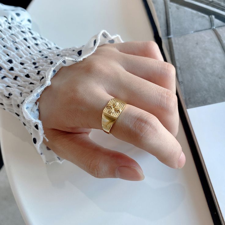 Product information: Material:Silver Style:Fashion simple Features:Geometric Colour:Gold Size Information: Packing list: Ring*1 Product Image: Womens Rings Fashion, Sterling Silver Cross, Silver Cross, Flower Ring, Packing List, Product Information, Simple Style, Silver Fashion, Women Rings