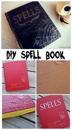 several pictures of different types of books with the words spell book written on them and below