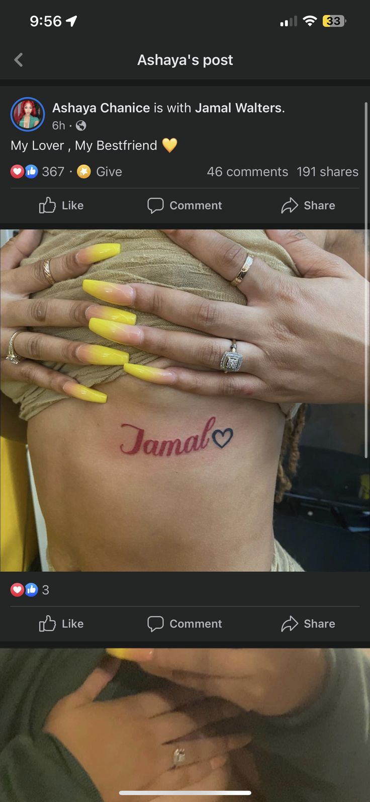 two photos with different tattoos on them and the same person holding their hands over his head