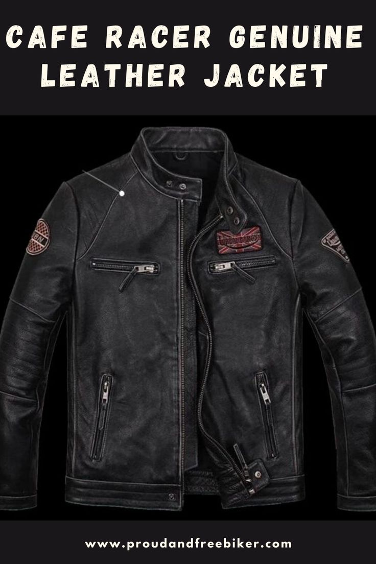 Genuine leather, cafe-style jacket  Slide that swagger on from the not-so-bygone days of the Ace Café, where cafe racing culture started when the Rocker and "Ton-Up Boys" were raising hell in London with their modified customs.  This handsome cowhide leather biker jacket is made by Urban Baron in the authentic style of a classic cafe racer jacket. It features a British flag patch, multiple zippers to carry your shit in, and a snap fastener for a stand up collar. Classic Cafe Racer, Moto Clothes, Classic Cafe, Motorcycle Ideas, Cafe Racer Jacket, Gentleman Jack, Cafe Racing, Kawasaki Vulcan, Biking Outfit