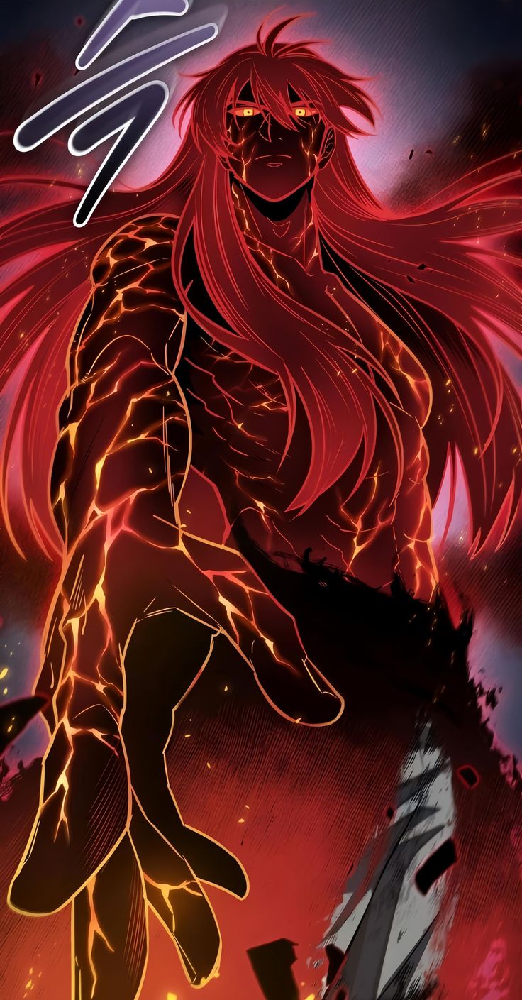 an anime character with red hair and lightning