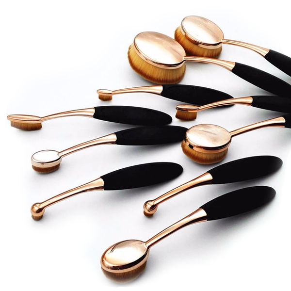 10 Piece Black and Gold Oval Brush Set ,  - My Make-Up Brush Set, My Make-Up Brush Set  - 3 Oval Makeup Brush, Cheek Contour, Oval Brush, 2019 Makeup, Contour Brush, Makeup Goals, Love Makeup, Makeup Brush Set, All Things Beauty