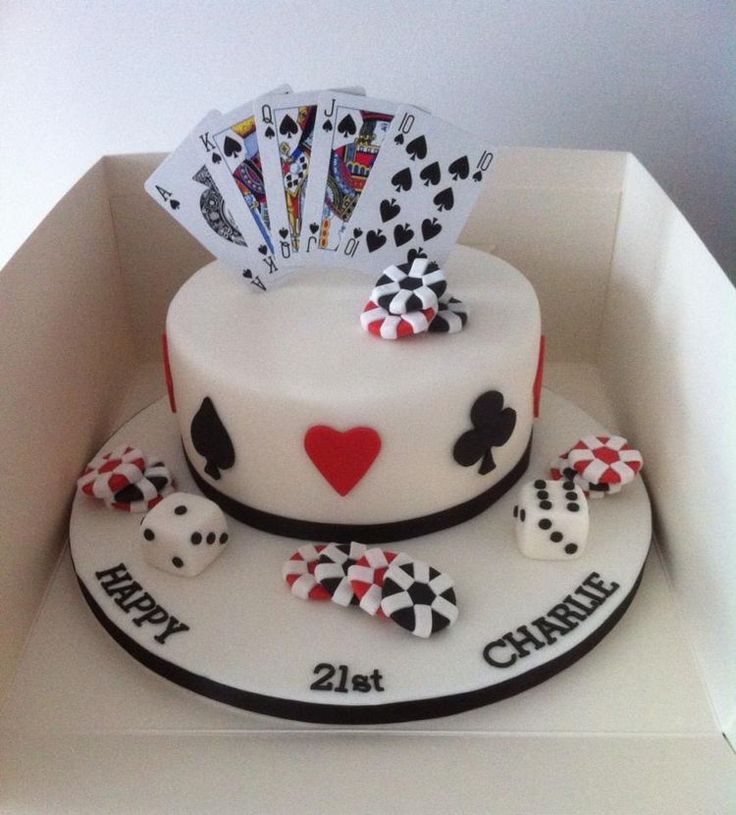 a birthday cake with playing cards on top