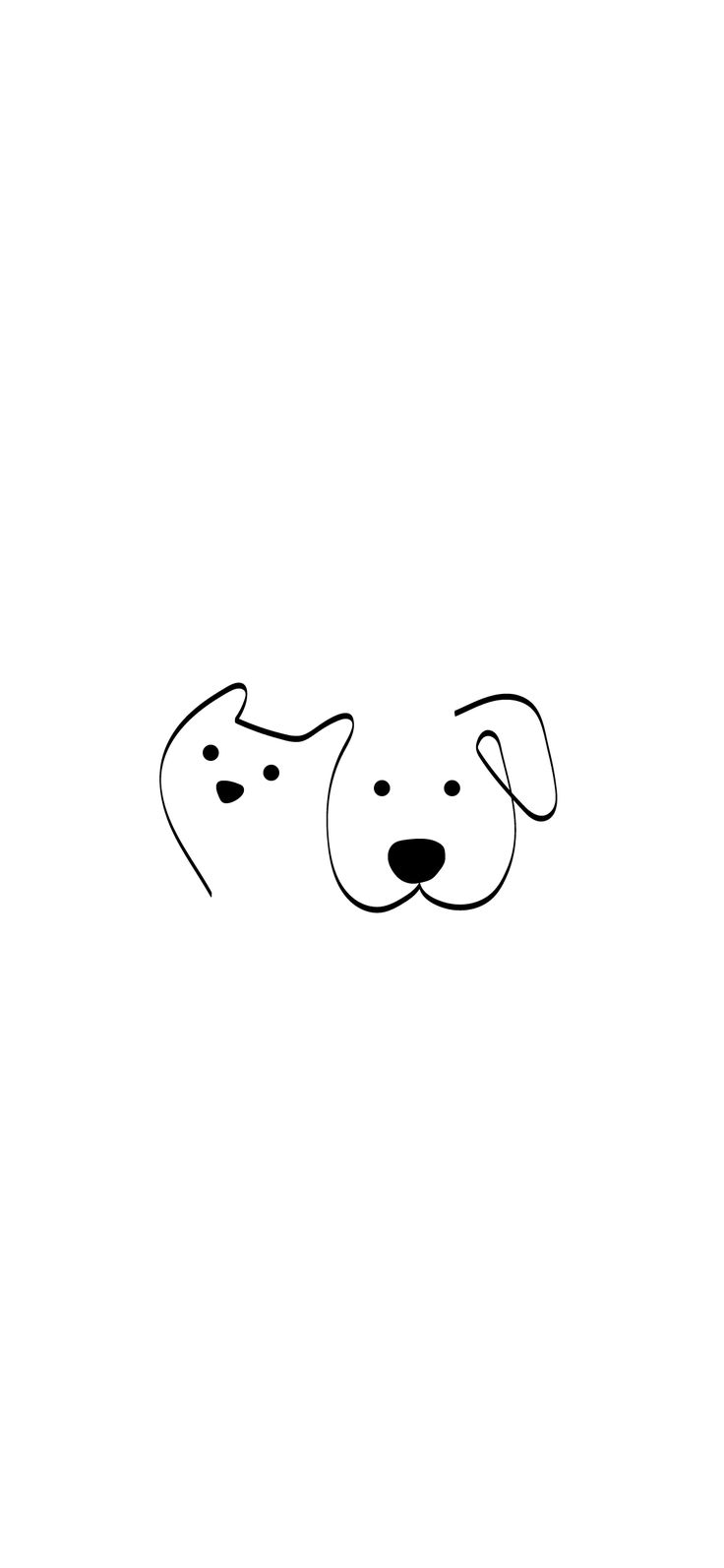 a black and white drawing of two dogs with their noses touching each other's heads