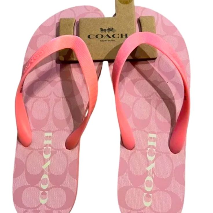 New Coach Zak Flip Flops In Pink Taffy Color. Style #C8916. Features Rubber Upper With Signature C Printed Footbed. Eva Outsole. Brand New. Size 9 Pet And Smoke Free Home. Firm On The Price. P20 Casual Pink Toe Post Flip Flops, Coach Pink Sandals For Beach, Casual Adjustable Pink Slippers, Coach Pink Slip-on Sandals, Coach Pink Flat Sandals, Coach Adjustable Sandals For Beach, Adjustable Coach Sandals For The Beach, Coach Flat Sandals For Beach, Coach Sandals For Beach In Summer