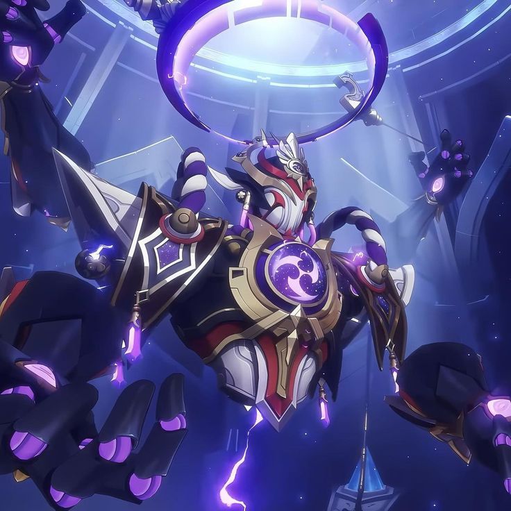 an overwatching character in the game overwatch is surrounded by purple and blue lights