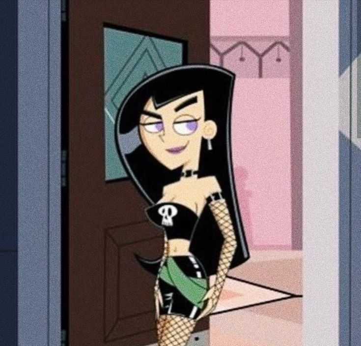 the cartoon character is dressed in fishnet stockings and tights, with her hands on her hips