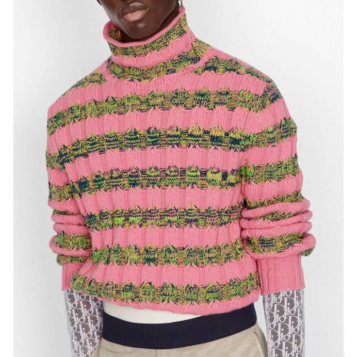 Dior Mens Pink Striped Knit Turtleneck Wool Blend Summer Size Mens Medium Womens Large / Xl This Dior Turtleneck Sweater Worn By James Harden Features A Pink Wool Knit; Allover Repeating Blue, And Yellow Zig-Zag Horizontal Stripes; Tonal Turtleneck Collar; & Solid Pink Ribbed Cuffs, And Hem. Virgin Wool & Cashmere Blend Dior Men’s Artistic Director Kim Jones Collaborates With The Ghana-Born, Vienna-Trained Artist Amoako Boafo. New With Tags Dior Summer 2021 Line Luxe Streetwear Barbiecore Dior Summer, Dior Sweater, 달력 디자인, Pink Turtleneck Sweater, Dior Men, Kim Jones, Handmade Knitwear, James Harden, Alpaca Sweater