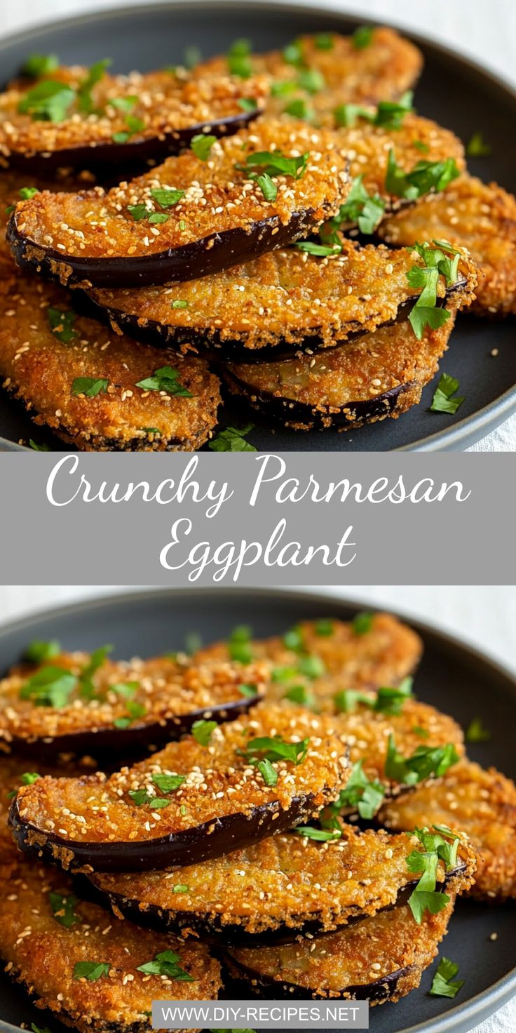 Make crispy parmesan eggplant with this simple recipe! Coated in panko breadcrumbs and fried to perfection, it's an irresistible snack or side dish. Eggplant Fries Recipes, Oven Fried Eggplant Recipes, Egg Plant Side Dishes, Crispy Eggplant Recipes, Air Fry Eggplant Recipes, Roasted Eggplant Oven, Crispy Eggplant Parmesan, Fried Eggplant Recipes, Eggplant Side Dishes