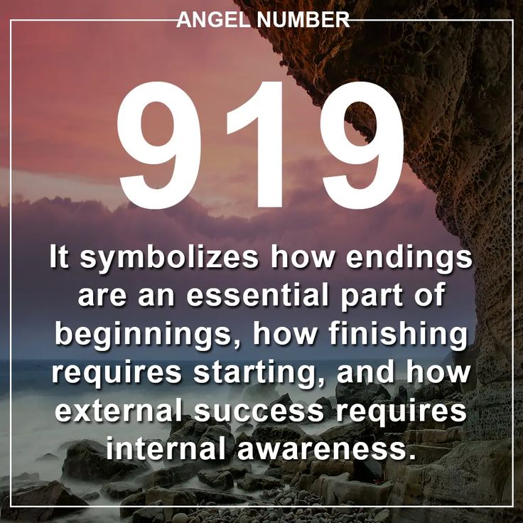 an image with the words, angel number 919 it symbolizes how findings are essential part of beginnings, how finishing requires starting and how external