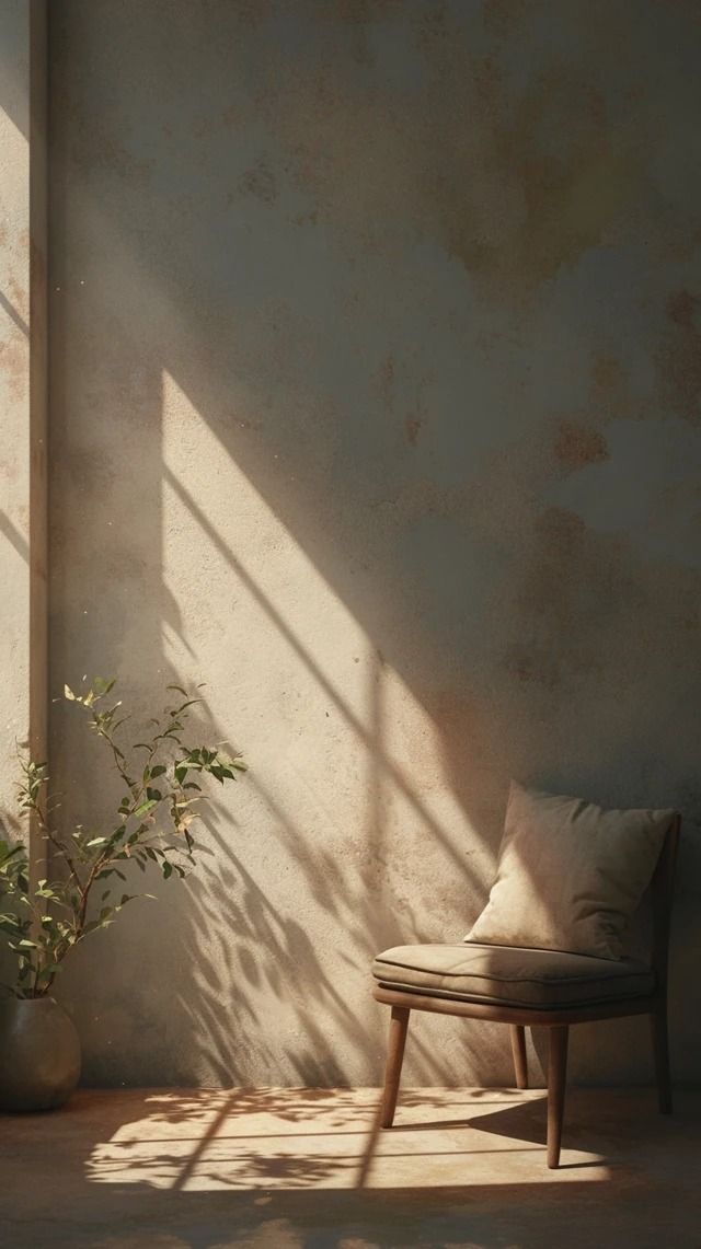 a chair sitting in front of a window next to a potted plant