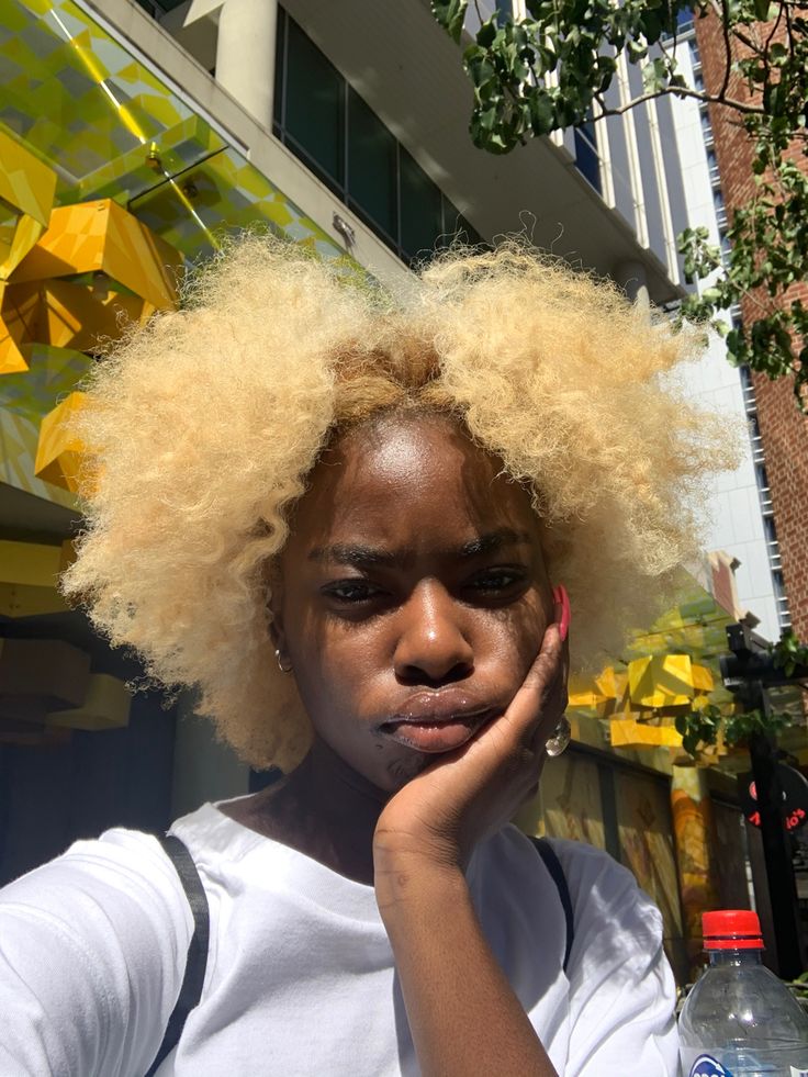 Frosted Tips Black Women Hair, Blond Afro, Blond 4c Hair, Dyed Afro Hair, Blond Natural Hair Black Women, Blonde Type 4 Natural Hair, Blonde Afro Hair, Blonde 4c Natural Hair, Blonde 4b Hair