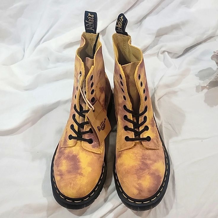 A Very Unique Pairs Of Doc Martens. Suede Yellow And Purple Tie Dye Upper With Black Laces. Size 9 L In Us. I Accept Reasonable Offers. Ask Me Any Questions! Trendy Yellow Winter Boots, Yellow Leather Ankle-high Boots, High-top Yellow Boots For Spring, Trendy Yellow Boots For Fall, Yellow Ankle-high Spring Boots, Yellow Leather Spring Boots, Yellow Ankle Boots For Spring, Spring Yellow Leather Boots, Yellow High Ankle Boots For Spring