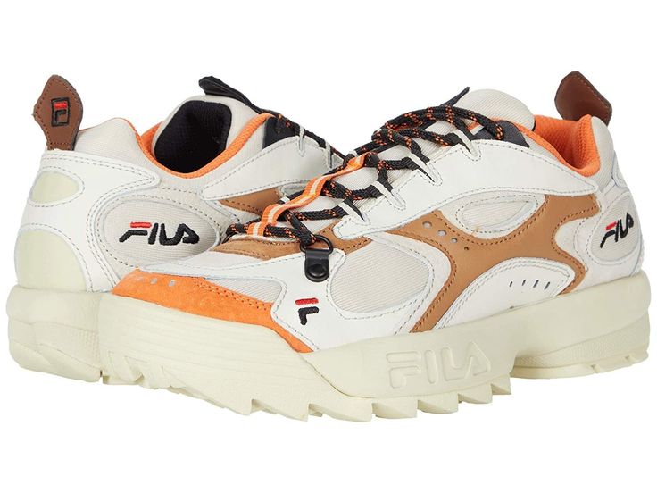 Fila Men's Boveasorus X Disruptor Sneakers Fila Cream/Black/Shocking Orange 1RM00726-205. Fila Logo, Push Yourself, Mid Top, Logo Mark, Get Outside, Saucony Sneaker, Orange Black, Shoes Sneakers, Lace Up