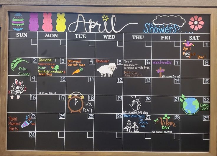 a chalkboard with the calendar written on it