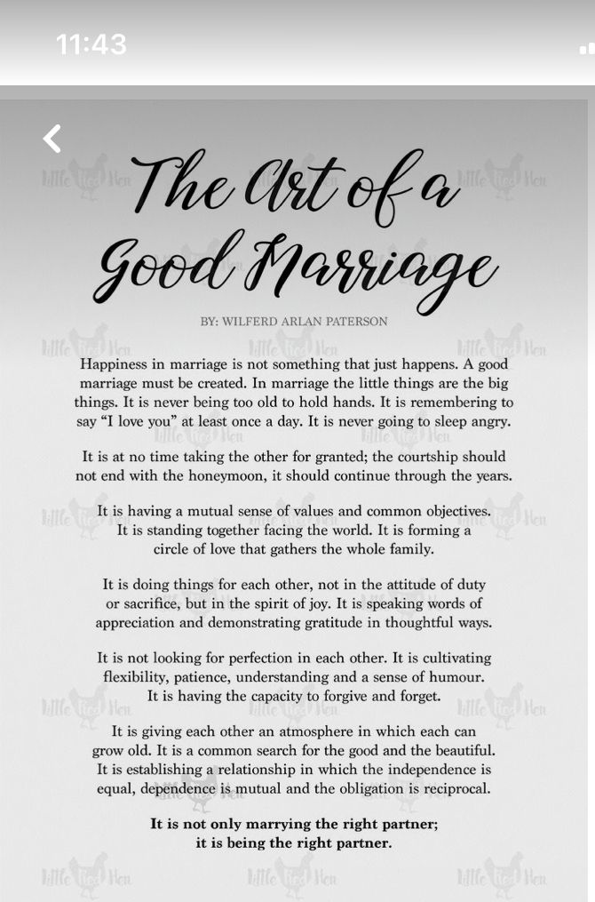 the art of a good marriage on an iphone screen, with text in black and white