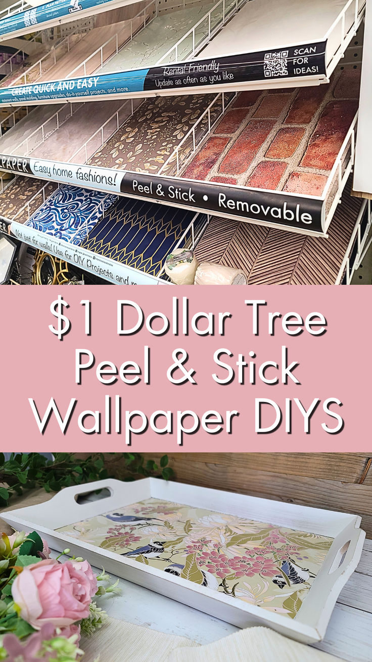 the dollar tree peel and stick wallpaper diy's are stacked on top of each other