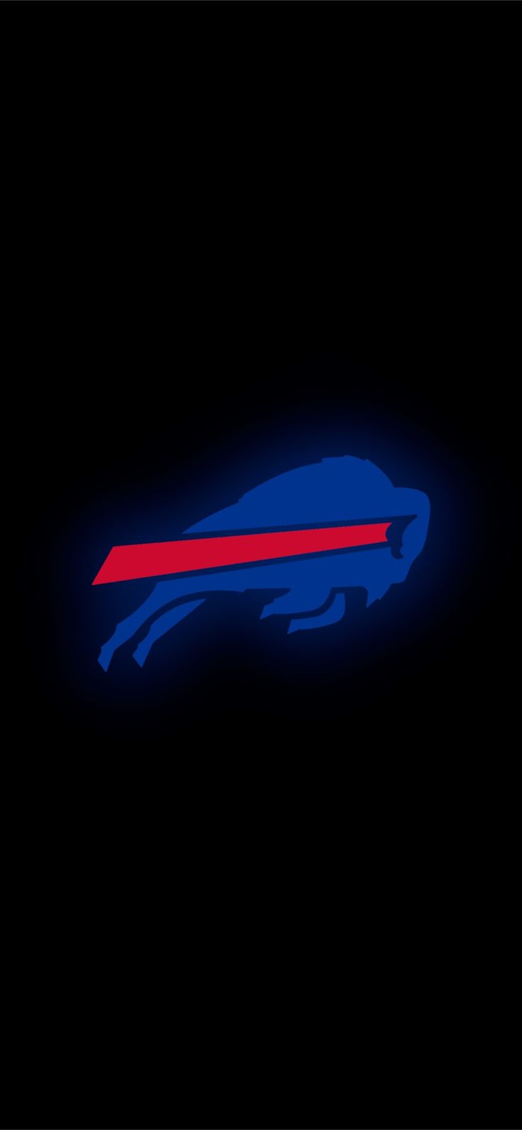 the buffalo logo is lit up in the dark with red and blue strips on it