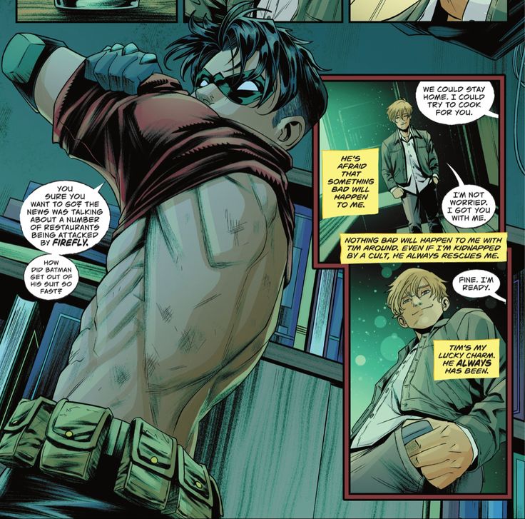 a comic page with an image of a man in the background and another person looking at him