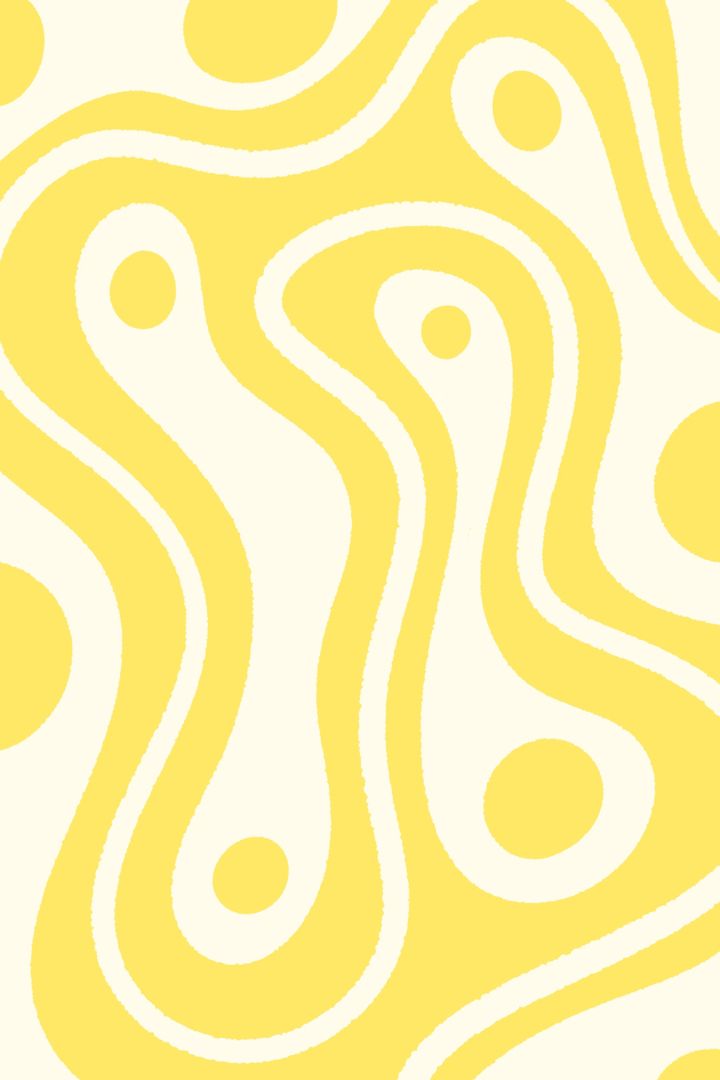 an abstract yellow and white background with wavy lines, dots, and circles on it