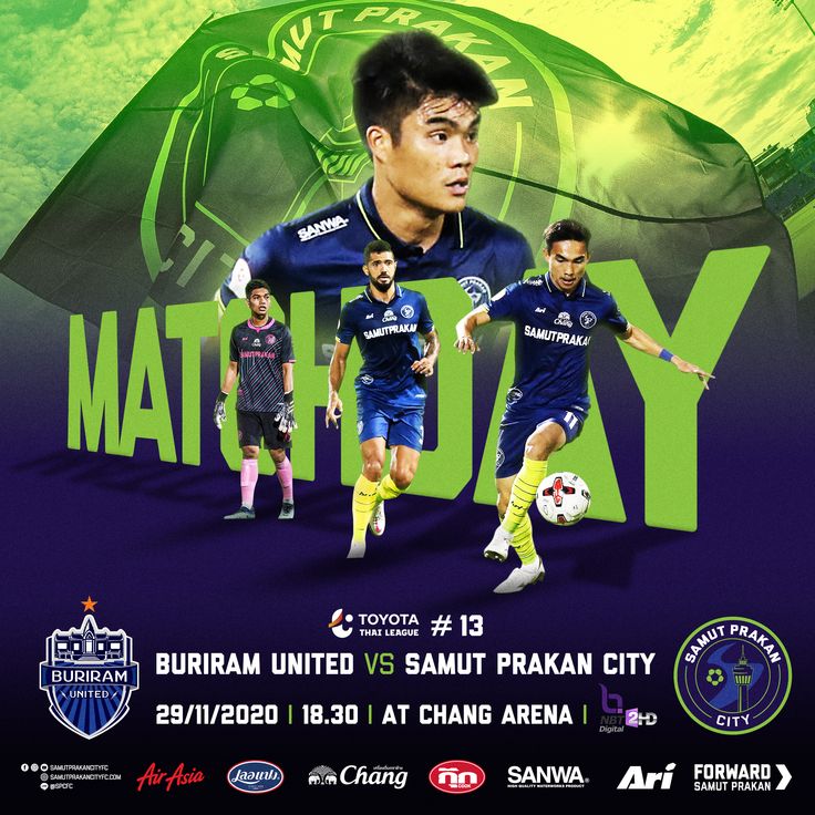 the poster for matchday featuring two soccer players in blue and green uniforms, one is kicking