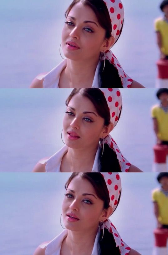 two pictures of a woman with red and white polka dots on her head wearing a yellow shirt