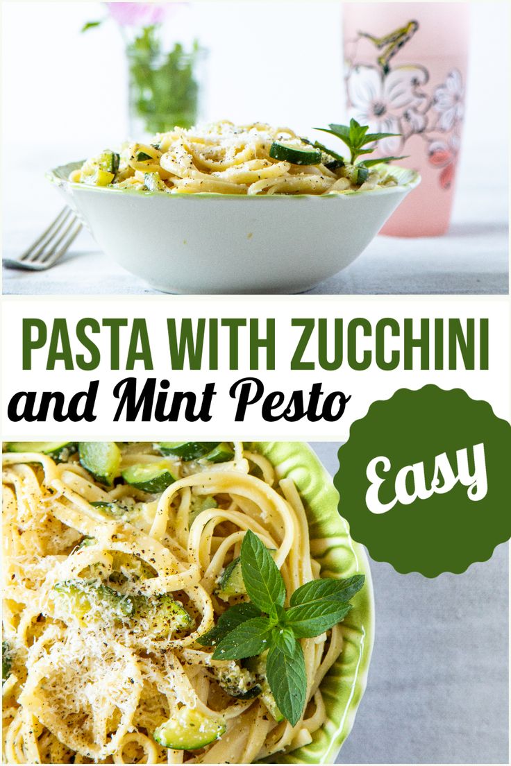 pasta with zucchini and mint pesto is an easy dinner recipe that's ready in less than 30 minutes