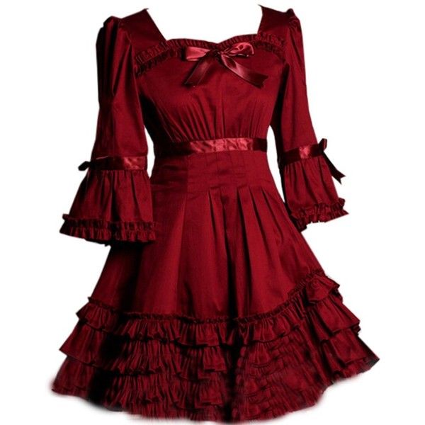 Partiss Women's Trumpet Sleeve Ruffles Multi Layers Gothic Lolita... (105 AUD) ❤ liked on Polyvore featuring dresses, flounce dress, flutter dress, frilly dress, red dress and ruffle dress Red Fantasy Dress, Red Gothic Dress, Short Ruffle Dress, Trumpet Sleeve Dress, Red Dress Sleeves, Red Ruffle Dress, Layered Ruffle Dress, Sleeve Ruffles, Classic Lolita