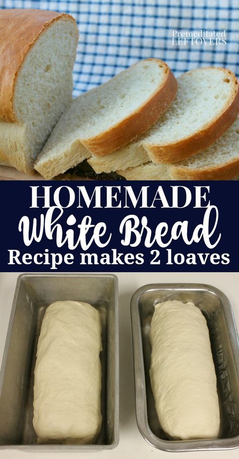 two loafs of bread sitting next to each other on top of a counter with the words homemade white bread in it