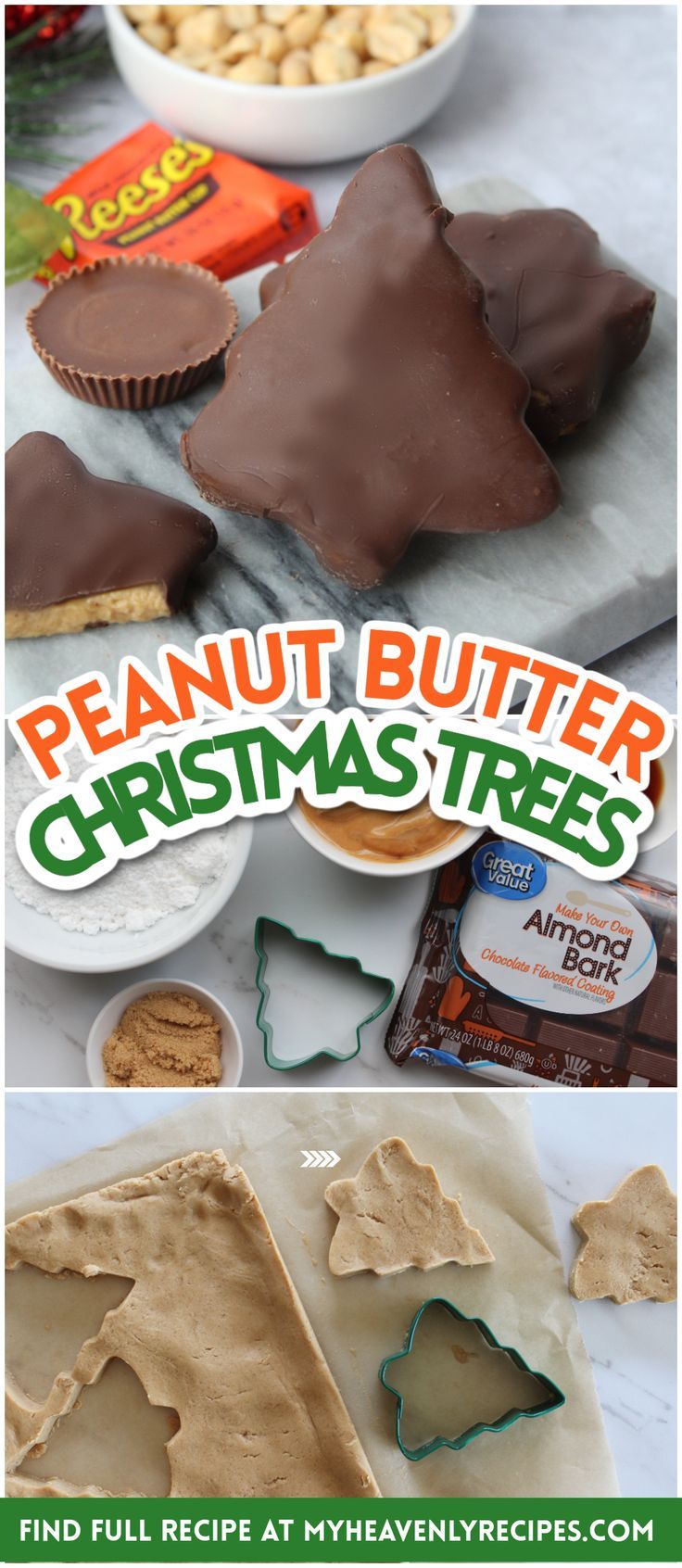 peanut butter christmas tree cookies with chocolate frosting