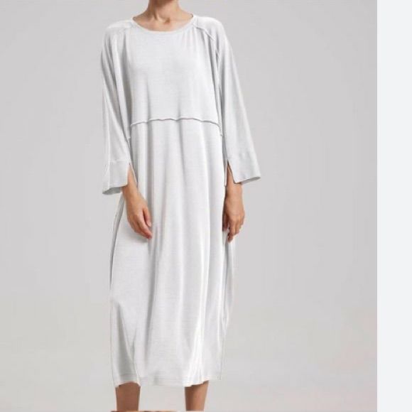 Do Not Buy - In Sesrch Of Solid Stretch Midi Dress For Loungewear, Solid Long Dress For Loungewear, Solid Stretch Lounging Dresses, Solid Stretch Loungewear Dress, Solid Stretch Lounge Dresses, Solid Long Sleeve Sleep Dress, Long Sleeve Relaxed Fit Dress For Lounging, White Relaxed Fit Sleep Dress, White Dress For Spring Lounging