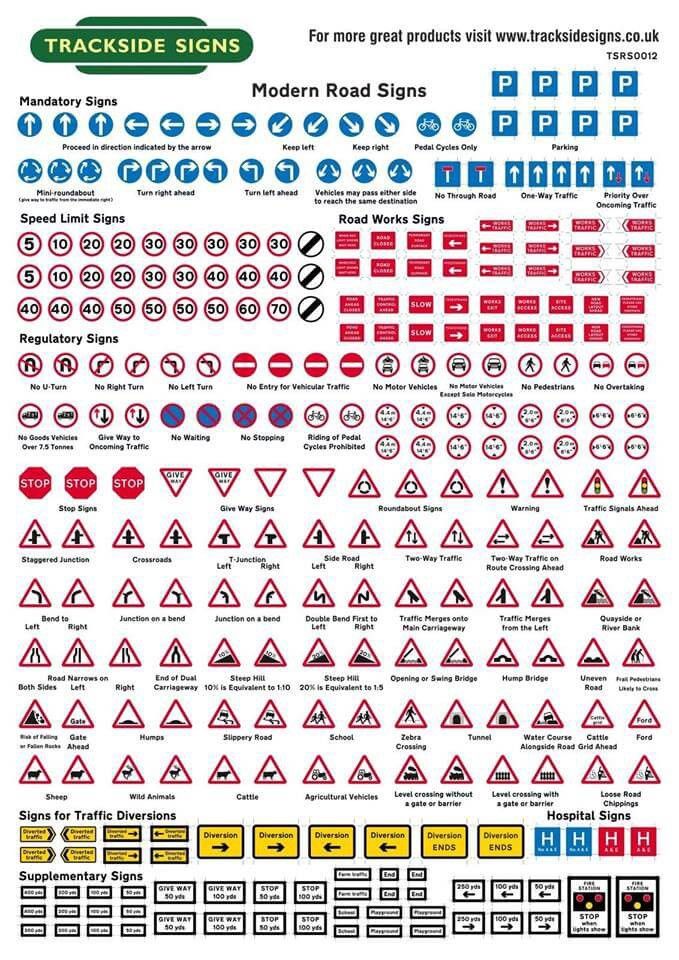 traffic signs are shown in red, blue and yellow colors with the words'road signs'below them