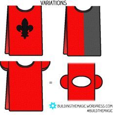 the front and back view of a red shirt with black fleurons on it