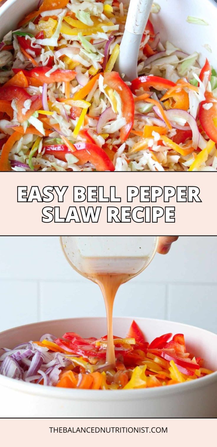 an easy and delicious recipe to make bell pepper slaw for dinner or side dish