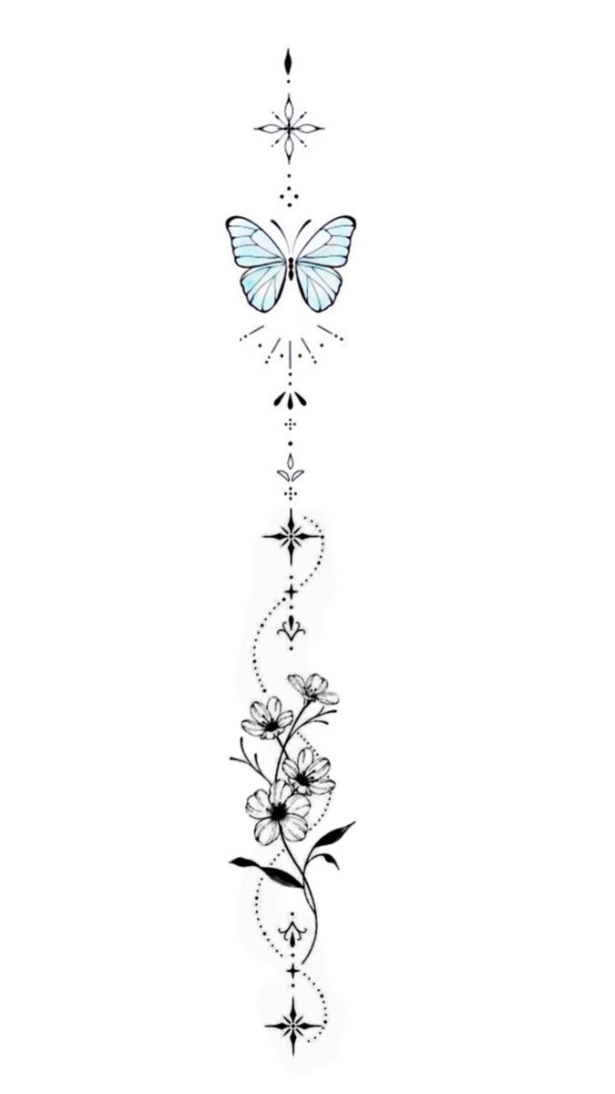 a tattoo design with flowers and butterflies on it