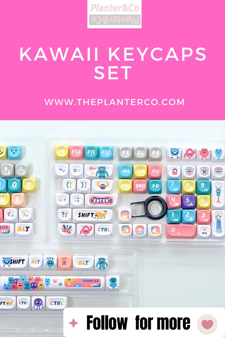 some type of keyboard with the words kawaii keycaps set below it