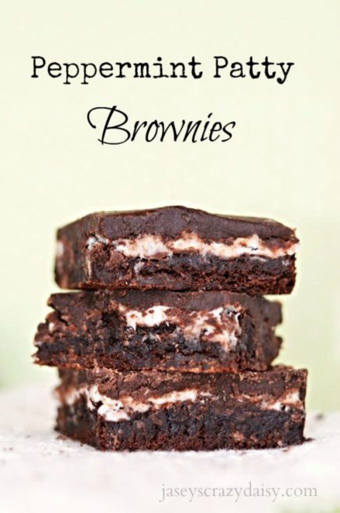 three brownies stacked on top of each other with the words peppermint patty brownies