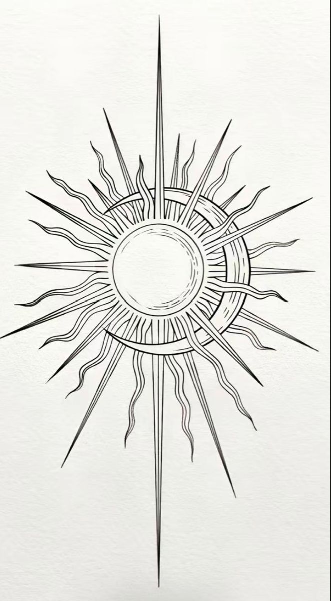 a drawing of a sun with rays coming out of the center and on top of it