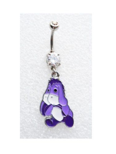 a purple and white dog belly ring with a crystal stone on the end of it