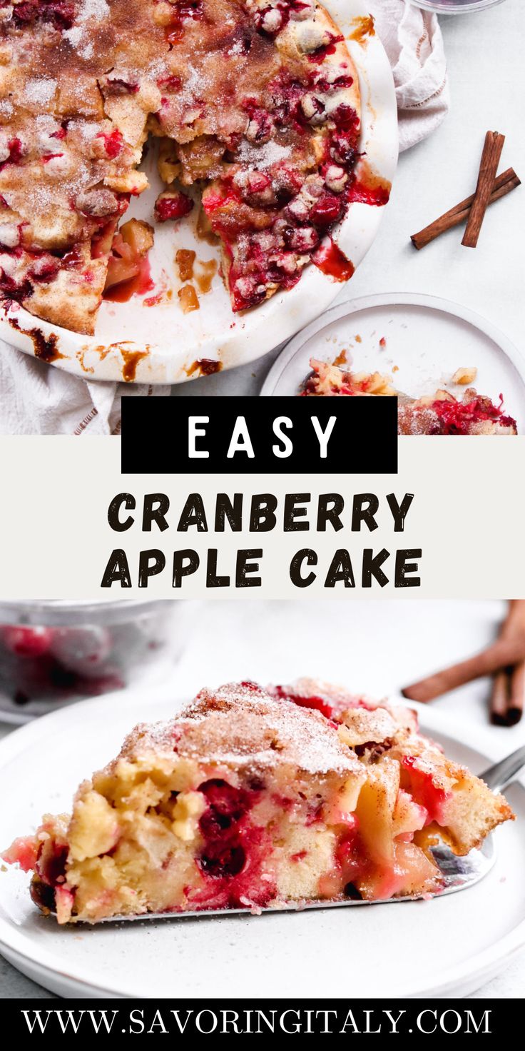 an easy cranberry apple cake on a plate