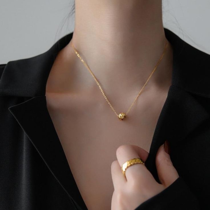 Engrave Round Bead Necklace - KADs Round Bead Necklace, Face Necklace, Aesthetic Jewelry, Chain Fashion, Ball Necklace, Korean Fashion Trends, Bead Necklace, Gold Plating, Ring Set