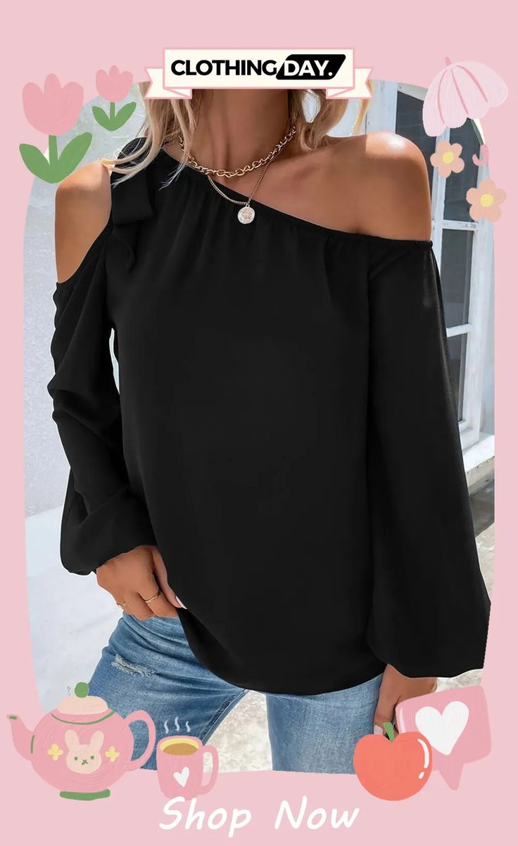 Knotted Asymmetric Off Shoulder Blouse Ladies Tops Fashion, Off Shoulder Blouse, Off Shoulder, Top Blouse, Shop Now, Free Shipping, Clothes, Black